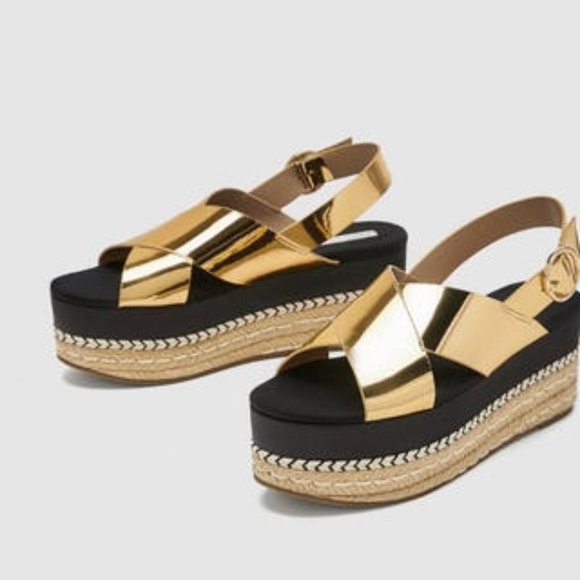 zara gold platform sandals